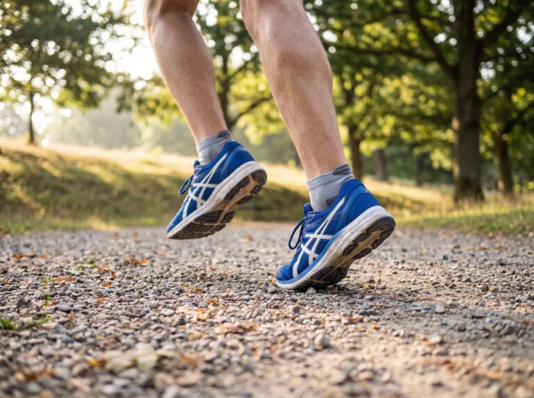 Running on a gravel path in trainers