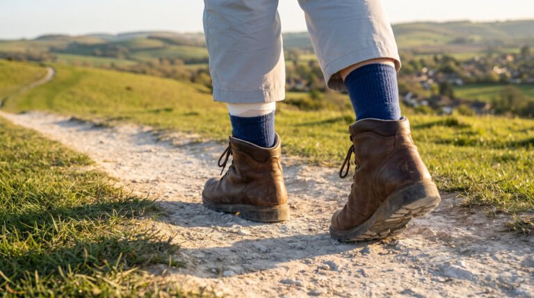 Walking on a country path in boots
